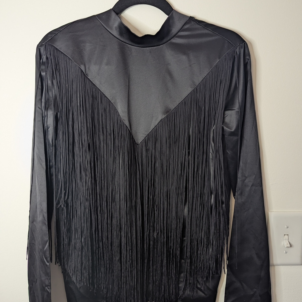 Zara Women's Western Tassel Black Satin Top Small
